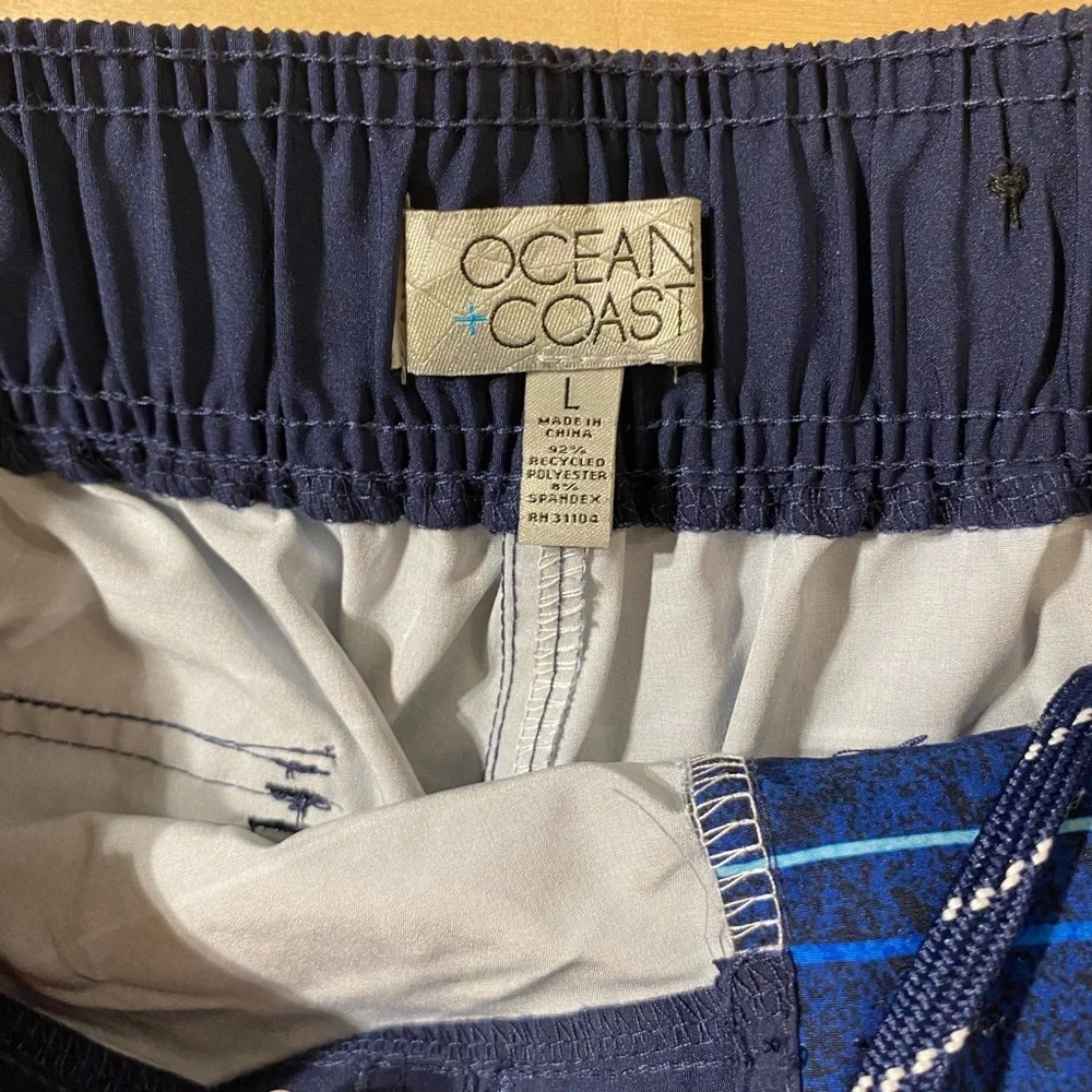Ocean Coast Men's Blue Striped Swim Shorts Large (C)